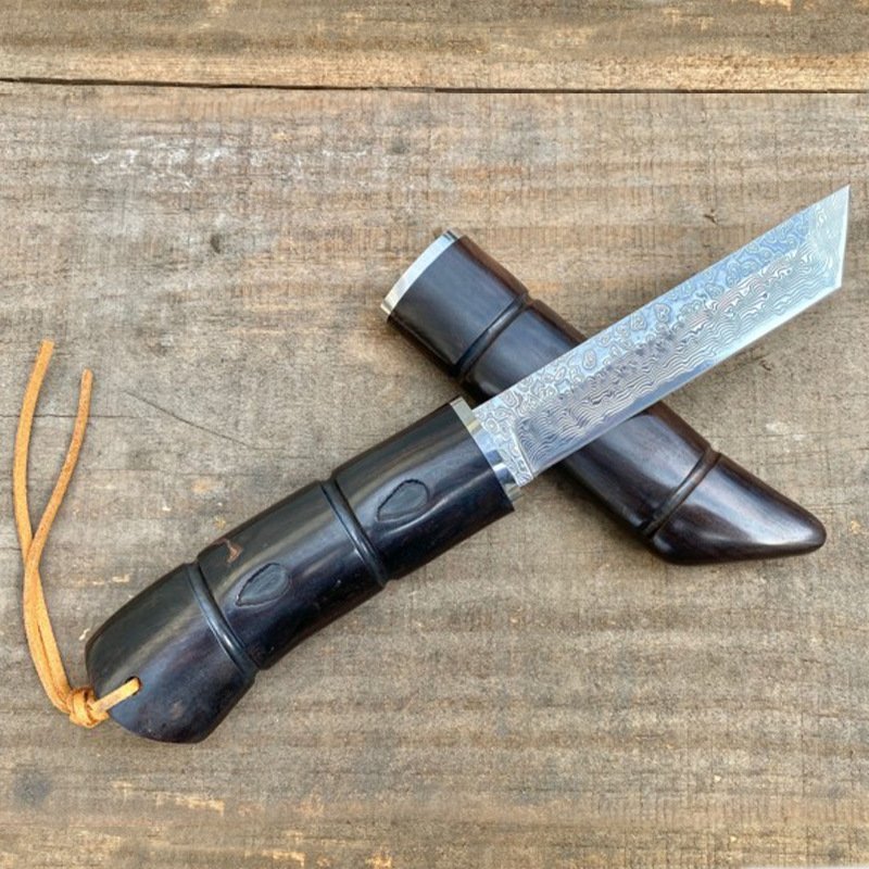 O1CN01Np8Y8N1JJFfhM4Qo5_2215694981007-0-cib.jpg Damascus knife with wooden case, wilderness hand-held meat, portable survival knife - Image 1