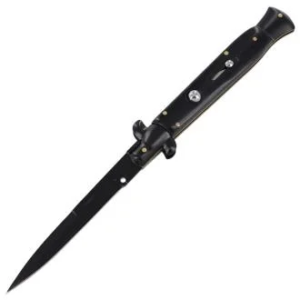 8.75 Inch Black Italian Stiletto Switch Pocket Knife Black Pearl - Image 7