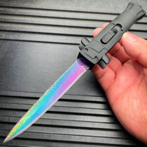 9 inch Auto knife Italian Stiletto Style OTF Knife Damascus Etch - Image 12