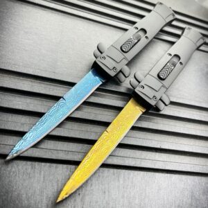 9 inch Auto knife Italian Stiletto Style OTF Knife Damascus Etch - Image 4
