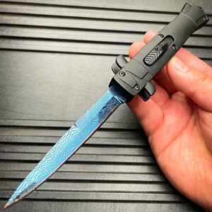 9 inch Auto knife Italian Stiletto Style OTF Knife Damascus Etch - Image 7
